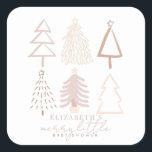 Sticker Carré Baby shower Boho Pink Christmas Trees<br><div class="desc">Cet auto-collant de baby shower de vacances "joyeux petit baby shower" propose des arbres de Noël dans des tons roses poussiéreux. Personnalisez-le selon vos besoins. Vous pouvez trouver des produits correspondants dans mon magasin.</div>