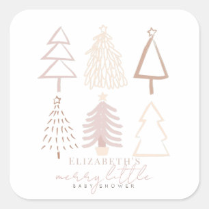 Sticker Carré Baby shower Boho Pink Christmas Trees