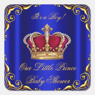 Sticker Carré Baby shower Boy Little Prince Royal Blue Red Gold