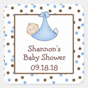 Sticker Carré Baby shower Brown bleu et chocolat Favoriser