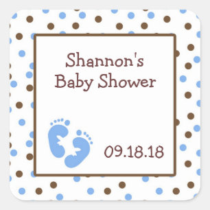 Sticker Carré Baby shower Brown bleu et chocolat Favoriser avec 