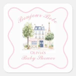 Sticker Carré Baby Shower Café Parisien à Paris Thé Party