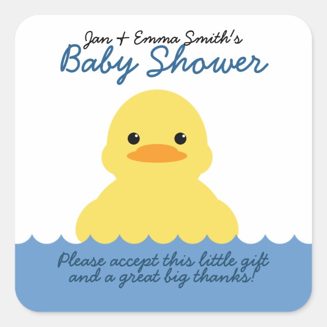 Sticker Carré baby shower canard en caoutchouc mignon en faveur  (Devant)