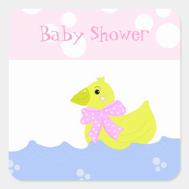 Sticker Carré Baby-Shower Canard Jaune (Devant)