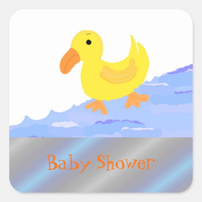 Sticker Carré Baby Shower Canard Jaune (Devant)