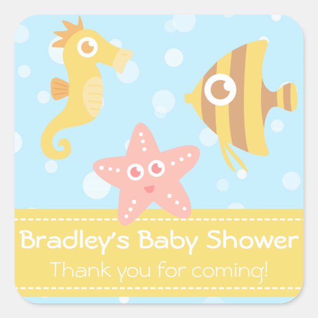 Sticker Carré Baby shower : Caricature de Kawaii sur les créatur (Devant)