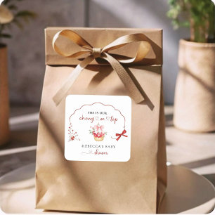 Sticker Carré Baby shower cerisier d'aquarelle mignonne Favorise