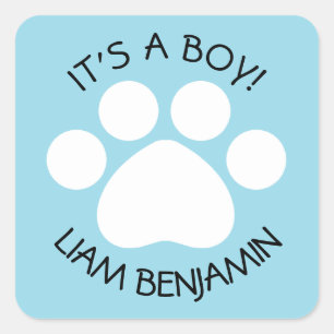 Sticker Carré Baby shower - c'est un garçon - thème d'empreint