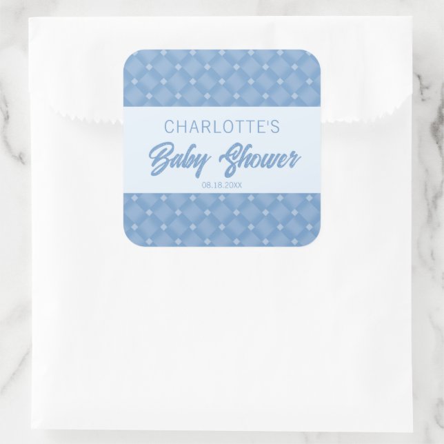 Sticker Carré Baby shower Chevron Diamond bleu (Sac)