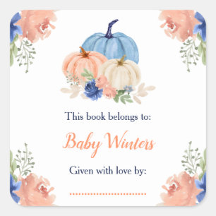 Sticker Carré Baby shower Citrouille bleu et bleu marine