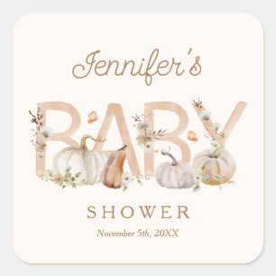 Sticker Carré Baby shower Citrouille Boho Fall