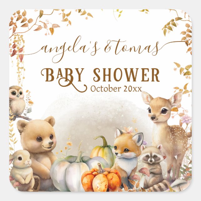 Sticker Carré Baby shower Citrouille de Fall Woodland Little (Devant)