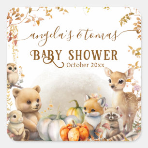 Sticker Carré Baby shower Citrouille de Fall Woodland Little