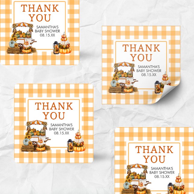 Sticker Carré Baby shower Citrouille localement développé (Fall Pumpkin Baby Shower Sticker)