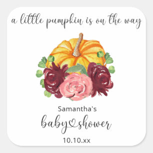 Sticker Carré Baby shower Citrouille orange aquarelle