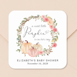 Sticker Carré Baby shower citrouille rose floral fille