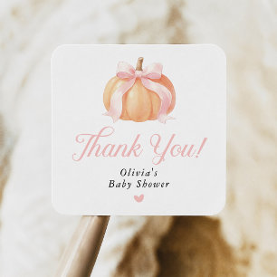 Sticker Carré Baby Shower Citrouille Ruban Rose