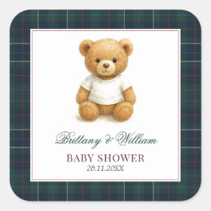 Sticker Carré Baby shower classique préppie à oreilles