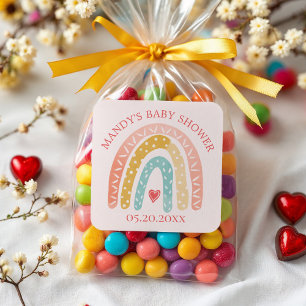 Sticker Carré Baby shower coloré Rainbow & Heart Girl