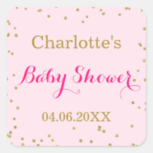 Sticker Carré Baby shower Confetti de Parties scintillant or ros
