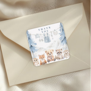 Sticker Carré Baby Shower Conte de Fées Forêt Bleu Poussiéreux