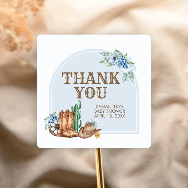 Sticker Carré Baby Shower Cowboy (A Little Cowboy Baby Shower Sticker)