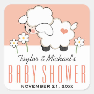 Sticker Carré Baby shower d'agneau de corail