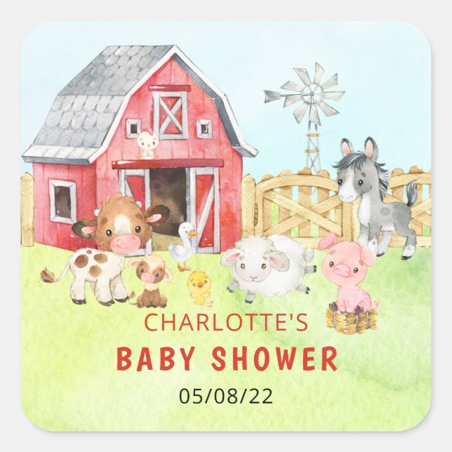 Sticker Carré Baby shower d'amis de Cute Barnyard (Devant)