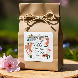 Sticker Carré Baby shower d'animaux de la forêt boisée mignonne