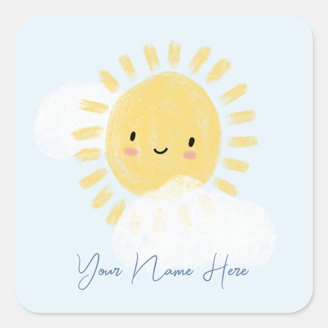 Sticker Carré Baby shower d'anniversaire personnalisé Sunshine (Devant)