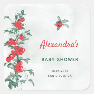 Sticker Carré Baby shower d'aquarelle rustique chic Little Tomat