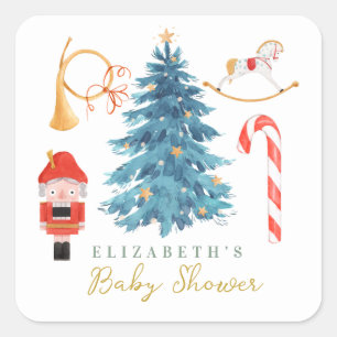 Sticker Carré Baby shower d'ardoise de Noël