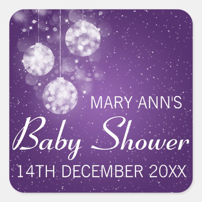 Sticker Carré Baby shower Date Festive Baubles Violet (Devant)