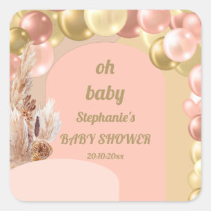 Sticker Carré Baby shower de ballon d'arc de ballon de bébé boho