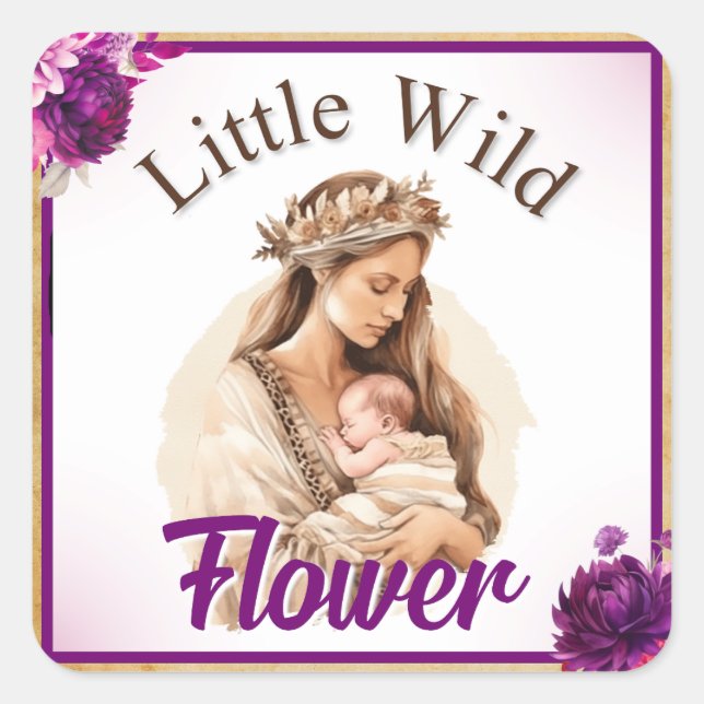 Sticker Carré Baby shower de Boho pourpre (Devant)