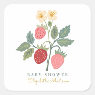 Sticker Carré Baby shower de bouquet de fraises sucrées