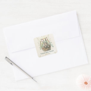 Sticker Carré Baby shower de Bunny Eucalyptus vert
