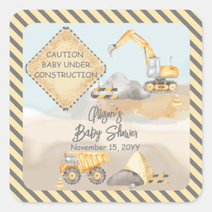 Sticker Carré Baby shower de camion de construction