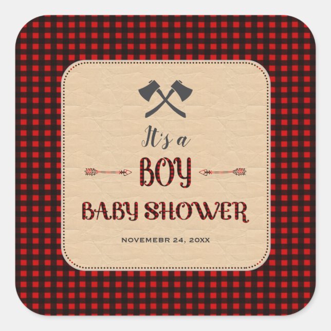 Sticker Carré Baby shower de chasseur sauvage de bison rouge de  (Devant)