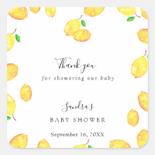 Sticker Carré Baby shower de citron Élégant cadre de script de M