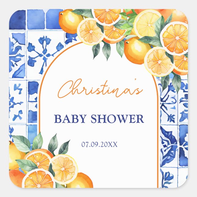 Sticker Carré Baby shower de Citrus Little Cutie (Devant)