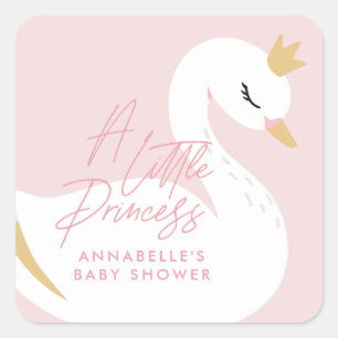 Sticker Carré Baby shower de cygne girly rose aqua mignon élégan