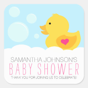 Sticker Carré Baby shower de fille de bain en caoutchouc Ducky B