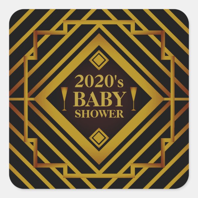 Sticker Carré Baby shower de Gatsby Gold 2020 (Devant)