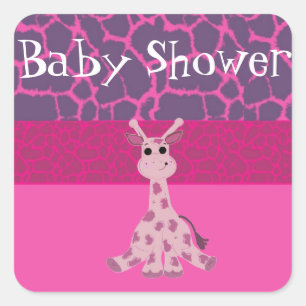 Sticker Carré Baby shower de girafe rose