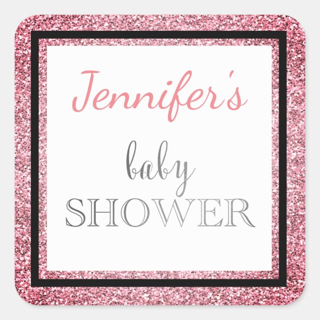 Sticker Carré Baby shower de glamour rose noir (Devant)