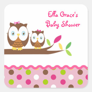 Sticker Carré Baby shower de hibou Merci Favoriser les autocolla