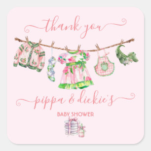 Sticker Carré Baby shower de la ligne de linge Preppy Girl