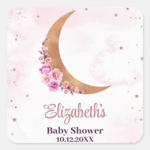Sticker Carré Baby shower de la lune d'or