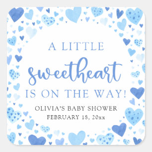 Sticker Carré Baby shower de la Saint Valentin Blue Little Sweet